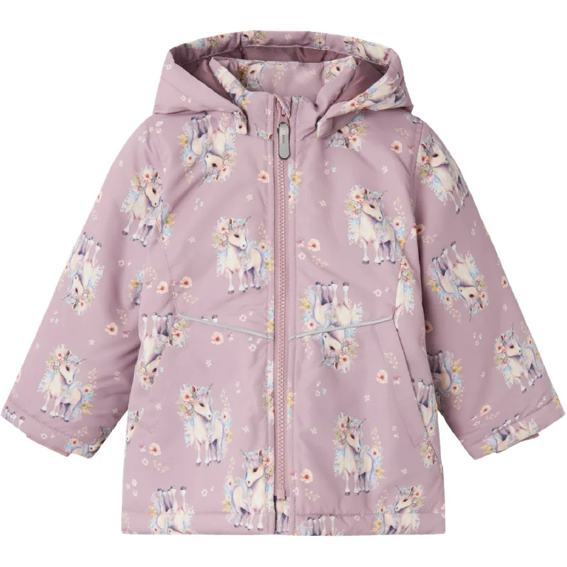 Turtleneck winter coats for women​ Name It Mauve Shadows Unicorn Maxi Jacket AOP