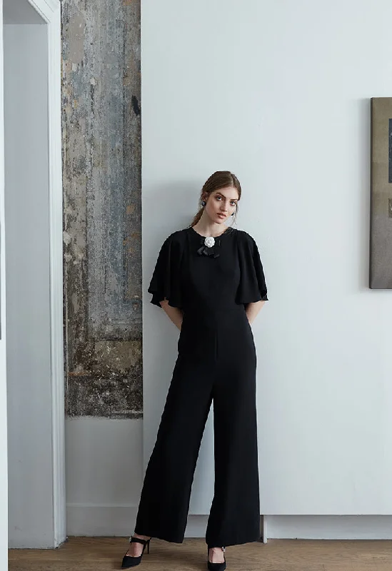 Women jumpsuits with beaded embellishments for a formal and fancy event Bell Sleeved Jumpsuit Women jumpsuits with beaded embellishments for a formal and fancy event Bell Sleeved Jumpsuit