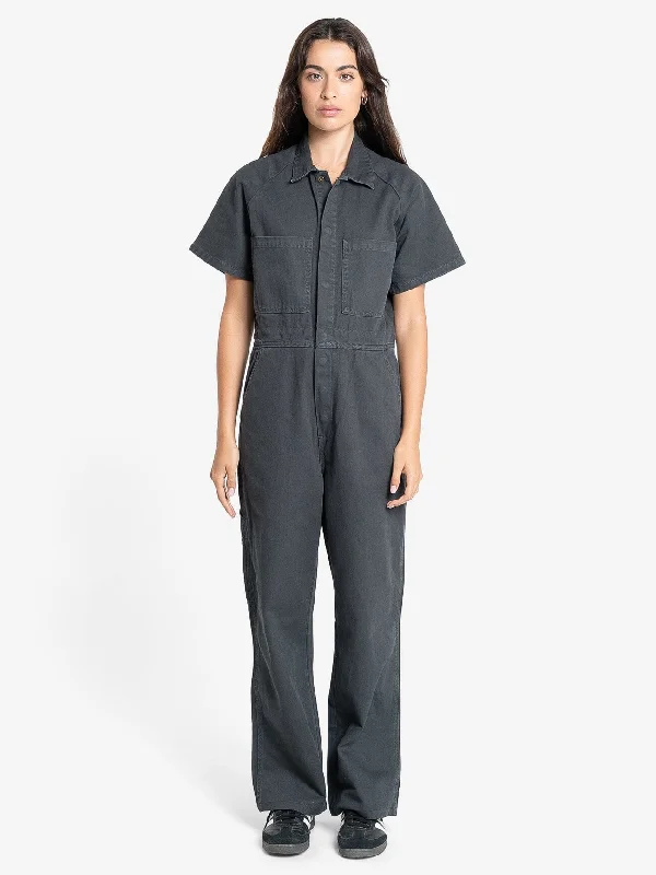 Metallic women jumpsuits for a dazzling New Year's Eve party Carpenter Short Sleeve Coverall - Dark Charcoal Metallic women jumpsuits for a dazzling New Year's Eve party Carpenter Short Sleeve Coverall - Dark Charcoal