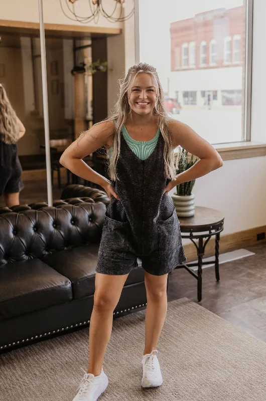Women jumpsuits with ribbed textures for a unique and textured appearance FAYE BLACK MINERAL WASHED LOUNGE ROMPER BY IVY & CO Women jumpsuits with ribbed textures for a unique and textured appearance FAYE BLACK MINERAL WASHED LOUNGE ROMPER BY IVY & CO