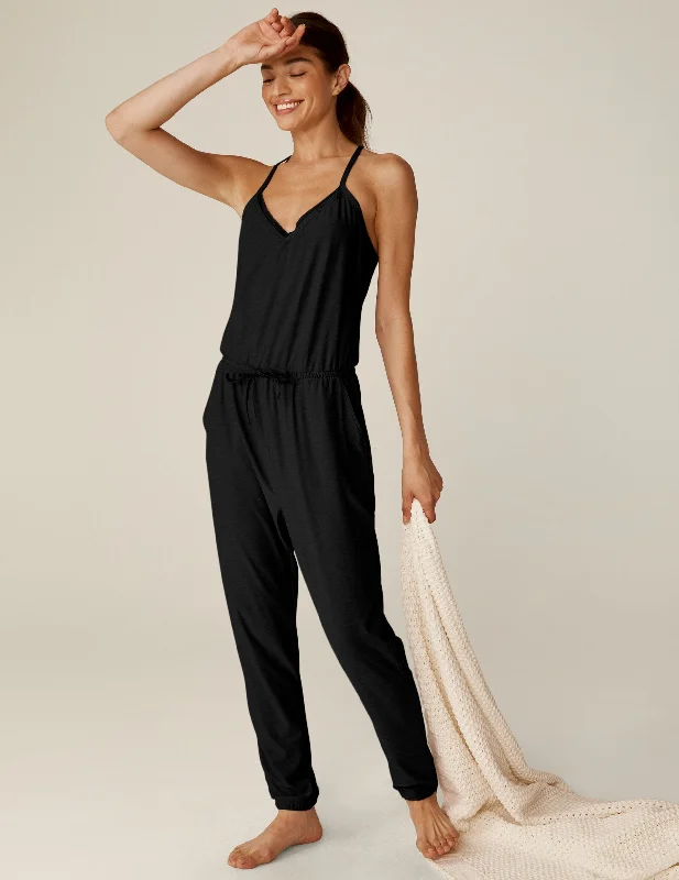 Women jumpsuits with pom - pom trims for a playful and festive look Featherweight Dream Lace Racerback Jumpsuit Women jumpsuits with pom - pom trims for a playful and festive look Featherweight Dream Lace Racerback Jumpsuit