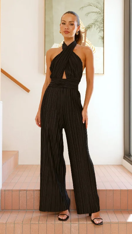 Women jumpsuits with spaghetti - strap tops for a delicate and breezy look Frances Jumpsuit - Black Women jumpsuits with spaghetti - strap tops for a delicate and breezy look Frances Jumpsuit - Black