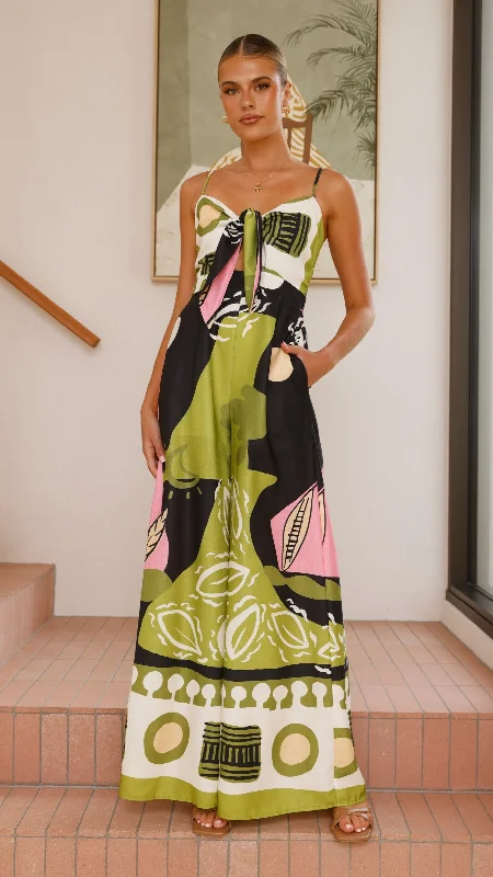 Women jumpsuits with side slits on the pants for a touch of allure Teresa Jumpsuit - Green/Pink Women jumpsuits with side slits on the pants for a touch of allure Teresa Jumpsuit - Green/Pink