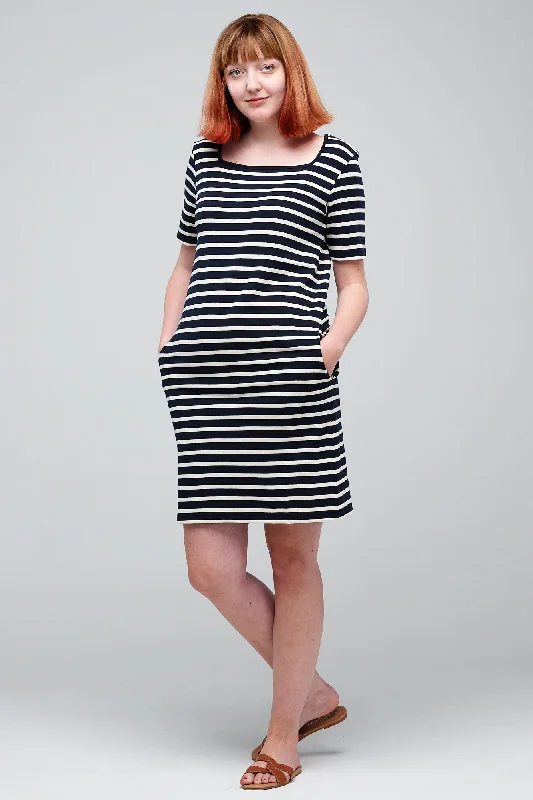 Women jumpsuits with pocket details for added functionality and convenience Women's Breton Square Neck Dress - Navy/Ecru Women jumpsuits with pocket details for added functionality and convenience Women's Breton Square Neck Dress - Navy/Ecru