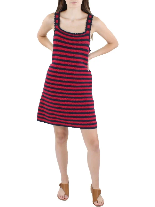 Pleated Women Dress with a Timeless and Elegant Texture Pleated Women Dress with a Timeless and Elegant Texture 70s Womens Crochet Striped Mini Dress