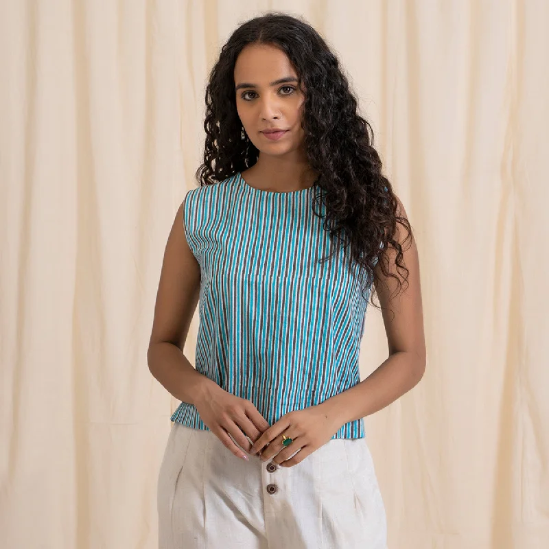Backless Women Dress for a Sexy and Alluring Look at Evening Events Backless Women Dress for a Sexy and Alluring Look at Evening Events Cotton Crop Top for Women | Striped | Blue & Grey