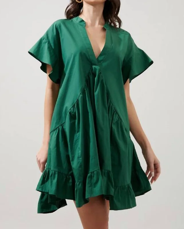 Printed Abstract Women Dress for a Modern and Artistic Appeal Printed Abstract Women Dress for a Modern and Artistic Appeal Birdie Deep V Mini Poplin Shift Dress In Emerald