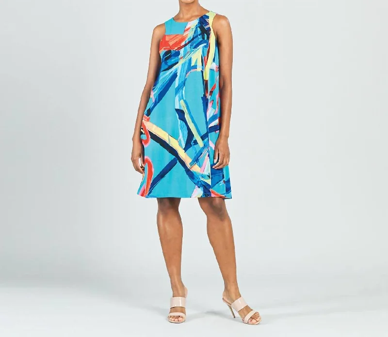 Ruffled Women Dress with Multiple Layers for a Playful and Girly Style Ruffled Women Dress with Multiple Layers for a Playful and Girly Style Jewel Neck Swing Dress In Turquoise/multi