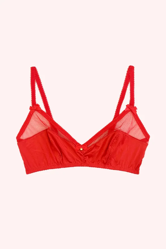 padded bras for added volume Bra with a mesh - lined cup for better breathability Chouchou Intimates Audrey Satin & Sheer Bralette | Red padded bras for added volume Bra with a mesh - lined cup for better breathability Chouchou Intimates Audrey Satin & Sheer Bralette | Red