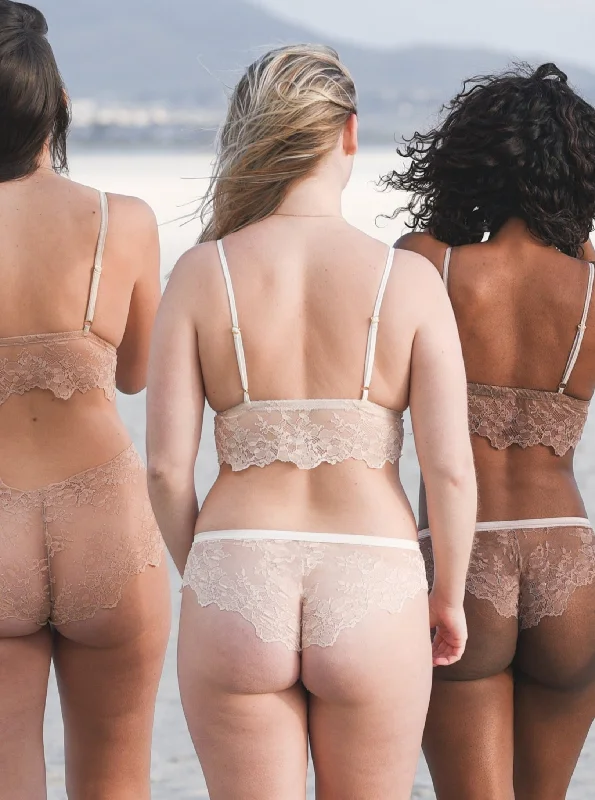 balconette lace bras for a feminine touch Bra with a plus - size padded strap for reduced shoulder strain Indie and Panty Set | Champagne balconette lace bras for a feminine touch Bra with a plus - size padded strap for reduced shoulder strain Indie and Panty Set | Champagne