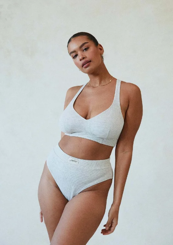 plus size nursing bras for breastfeeding moms Full - cup bras providing maximum coverage and support Saturday The Label Elle Ribbed Knit Lounge Bra | Marle Grey plus size nursing bras for breastfeeding moms Full - cup bras providing maximum coverage and support Saturday The Label Elle Ribbed Knit Lounge Bra | Marle Grey