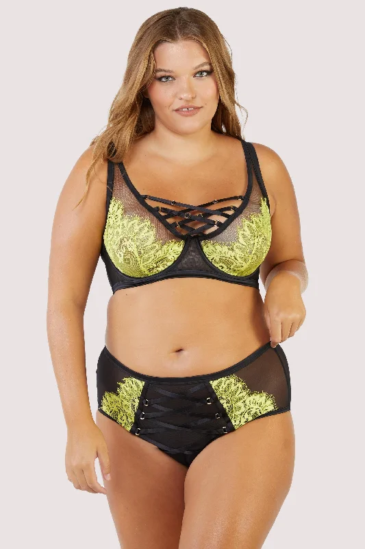 moisture wicking convertible bras Nylon bras offering durability and stretch Kylie Black/Lime Lace Up High Apex Bra moisture wicking convertible bras Nylon bras offering durability and stretch Kylie Black/Lime Lace Up High Apex Bra