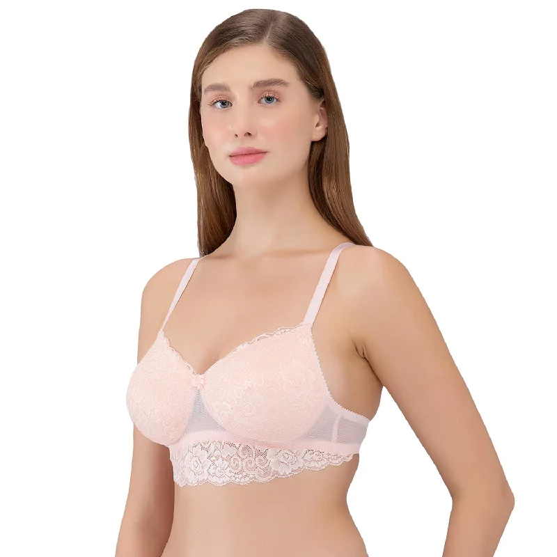 balconette lace bras for a feminine touch Bra with a plus - size underbust band for a secure fit Padded full coverage Wirefree Bra Peach balconette lace bras for a feminine touch Bra with a plus - size underbust band for a secure fit Padded full coverage Wirefree Bra Peach