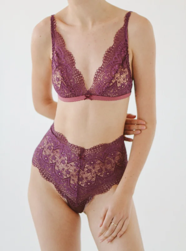 plunge bras for low cut tops Padded bras to increase cup size and enhance shape Florence and Cheeky Set | Plum plunge bras for low cut tops Padded bras to increase cup size and enhance shape Florence and Cheeky Set | Plum