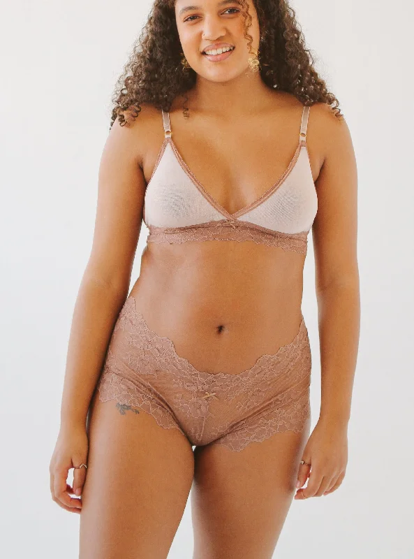 wireless bras for a natural feel Bra with a mesh - lined cup for better breathability Lia and Boyshort Set | Raw Cacao wireless bras for a natural feel Bra with a mesh - lined cup for better breathability Lia and Boyshort Set | Raw Cacao