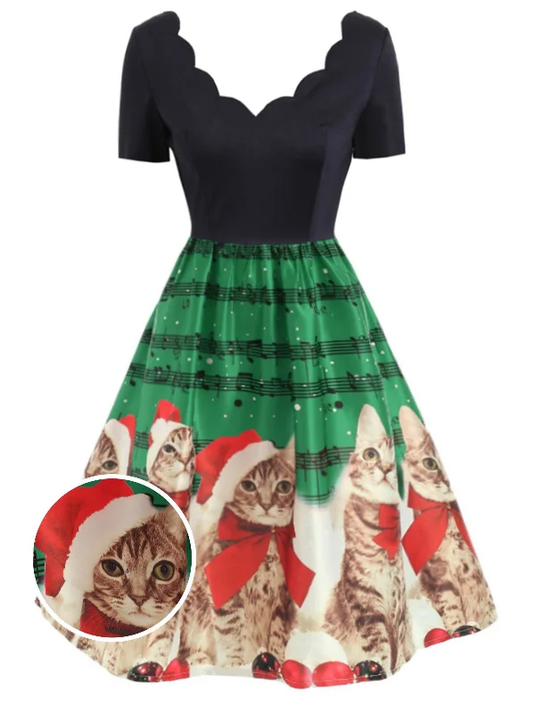 Plus Size Women Dress with a Flattering A - Line Cut for Comfort and Style Plus Size Women Dress with a Flattering A - Line Cut for Comfort and Style 1950s Christmas Kitty Swing Dress