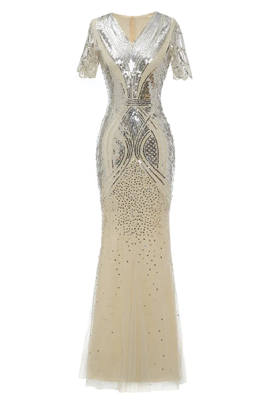 Plus Size Women Dress with a Flattering A - Line Cut for Comfort and Style Plus Size Women Dress with a Flattering A - Line Cut for Comfort and Style Apricot Sequins 1920s Prom Dress