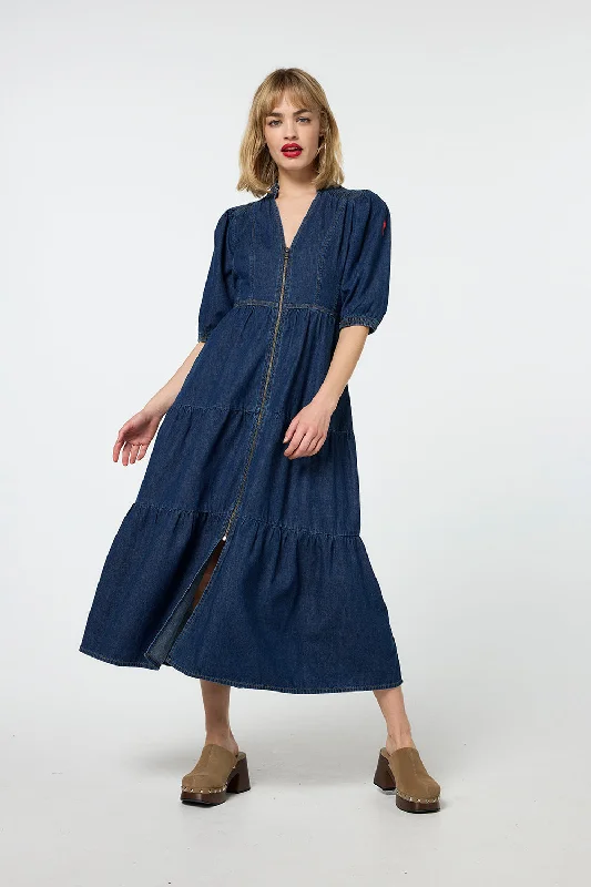Lace - Embellished Women Dress for an Elegant and Sophisticated Appearance Lace - Embellished Women Dress for an Elegant and Sophisticated Appearance Authentic Indigo Zip Detail Tiered Midi Denim Dress Lace - Embellished Women Dress for an Elegant and Sophisticated Appearance Lace - Embellished Women Dress for an Elegant and Sophisticated Appearance Authentic Indigo Zip Detail Tiered Midi Denim Dress