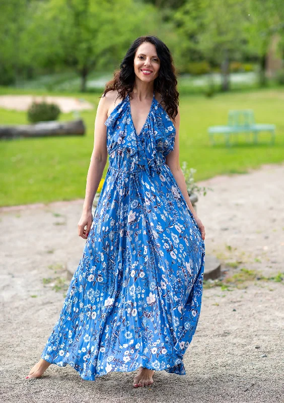 Wrap - Style Women Dress with Adjustable Fit for All Body Types Wrap - Style Women Dress with Adjustable Fit for All Body Types Bianca Mix Flowers Blue Dress