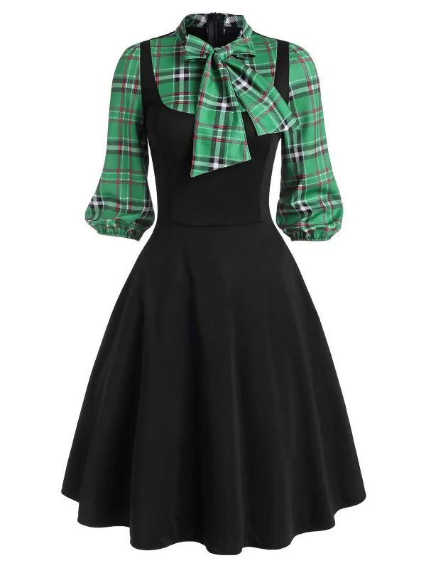 Wrap - Style Women Dress with Adjustable Fit for All Body Types Wrap - Style Women Dress with Adjustable Fit for All Body Types Black 1950s Plaid Patchwork Swing Dress Wrap - Style Women Dress with Adjustable Fit for All Body Types Wrap - Style Women Dress with Adjustable Fit for All Body Types Black 1950s Plaid Patchwork Swing Dress