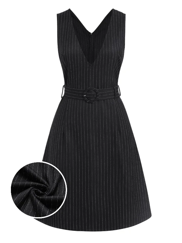 Maxi Women Dress with Floral Print for a Bohemian Vibe Maxi Women Dress with Floral Print for a Bohemian Vibe [Pre-Sale] Black 1960s Striped V-Neck Belted Dress