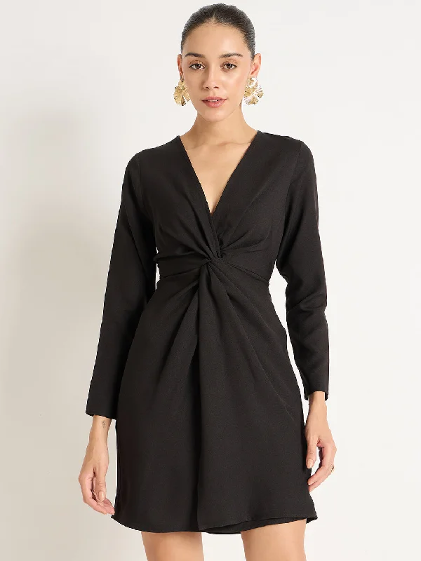 Off - the - Shoulder Women Dress for a Romantic and Feminine Look Off - the - Shoulder Women Dress for a Romantic and Feminine Look Black Front Twisted Knee Length Dress Off - the - Shoulder Women Dress for a Romantic and Feminine Look Off - the - Shoulder Women Dress for a Romantic and Feminine Look Black Front Twisted Knee Length Dress
