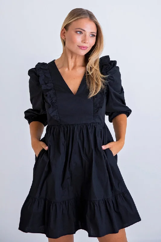 Shift Women Dress with a Simple and Classic Design for Everyday Wear Shift Women Dress with a Simple and Classic Design for Everyday Wear Black Poplin Ruffle Tier Dress