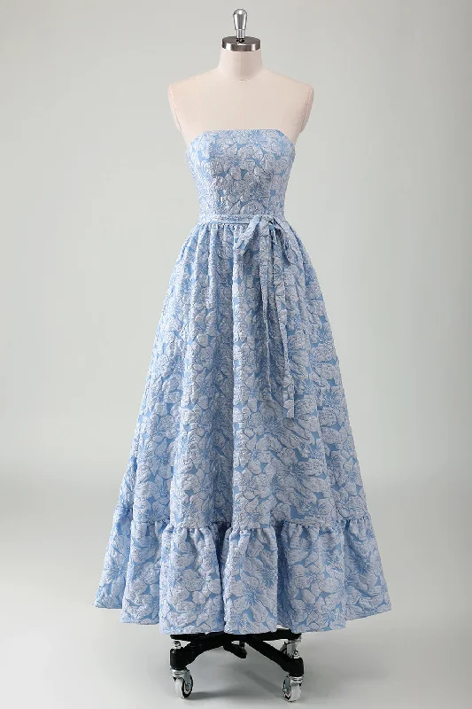 Mermaid - Style Women Dress with a Fitted Silhouette for Special Occasions Mermaid - Style Women Dress with a Fitted Silhouette for Special Occasions Blue Strapless A-Line Long Prom Dress with Belt Mermaid - Style Women Dress with a Fitted Silhouette for Special Occasions Mermaid - Style Women Dress with a Fitted Silhouette for Special Occasions Blue Strapless A-Line Long Prom Dress with Belt