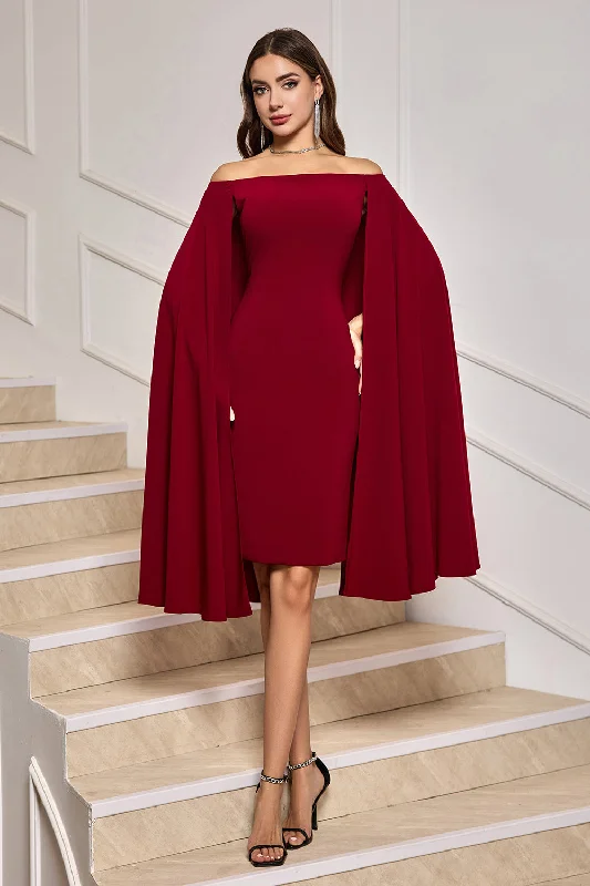 Empire Waist Women Dress to Accentuate the Bust and Conceal the Waist Empire Waist Women Dress to Accentuate the Bust and Conceal the Waist Burgundy Bodycon Off the Shoulder Midi Cocktail Dress With Cape Sleeves Empire Waist Women Dress to Accentuate the Bust and Conceal the Waist Empire Waist Women Dress to Accentuate the Bust and Conceal the Waist Burgundy Bodycon Off the Shoulder Midi Cocktail Dress With Cape Sleeves