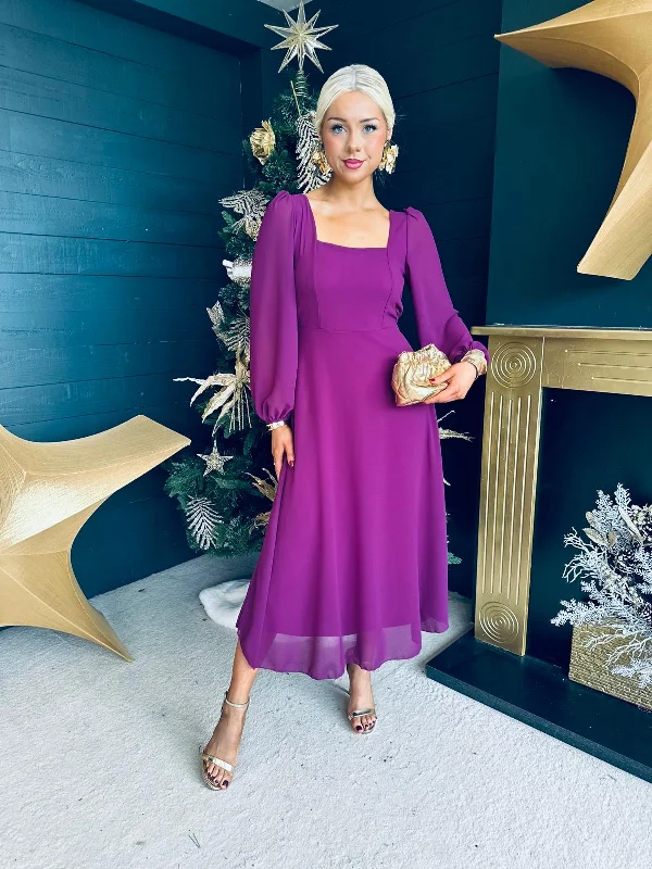 Wrap - Style Women Dress with Adjustable Fit for All Body Types Wrap - Style Women Dress with Adjustable Fit for All Body Types Caitlin Square Neck Midi Dress Plum Wrap - Style Women Dress with Adjustable Fit for All Body Types Wrap - Style Women Dress with Adjustable Fit for All Body Types Caitlin Square Neck Midi Dress Plum