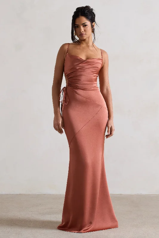 Sleeveless Women Dress in Bright Colors for Summer Parties Sleeveless Women Dress in Bright Colors for Summer Parties Carter | Rust Satin Cowl-Neck Maxi Dress With Cut-Out Sleeveless Women Dress in Bright Colors for Summer Parties Sleeveless Women Dress in Bright Colors for Summer Parties Carter | Rust Satin Cowl-Neck Maxi Dress With Cut-Out