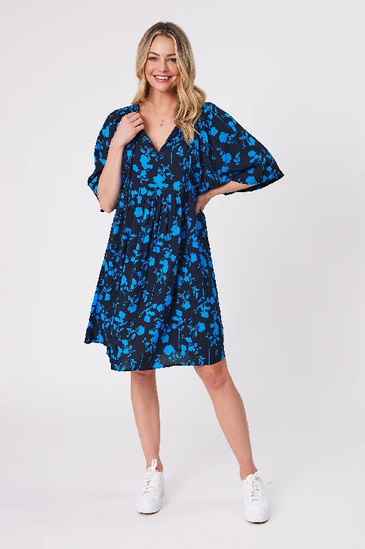 Sheath Women Dress with a Tailored Fit for a Professional Look Sheath Women Dress with a Tailored Fit for a Professional Look Gloss by Shine On Antonia Wide Sleeve Dress Black Blue Floral