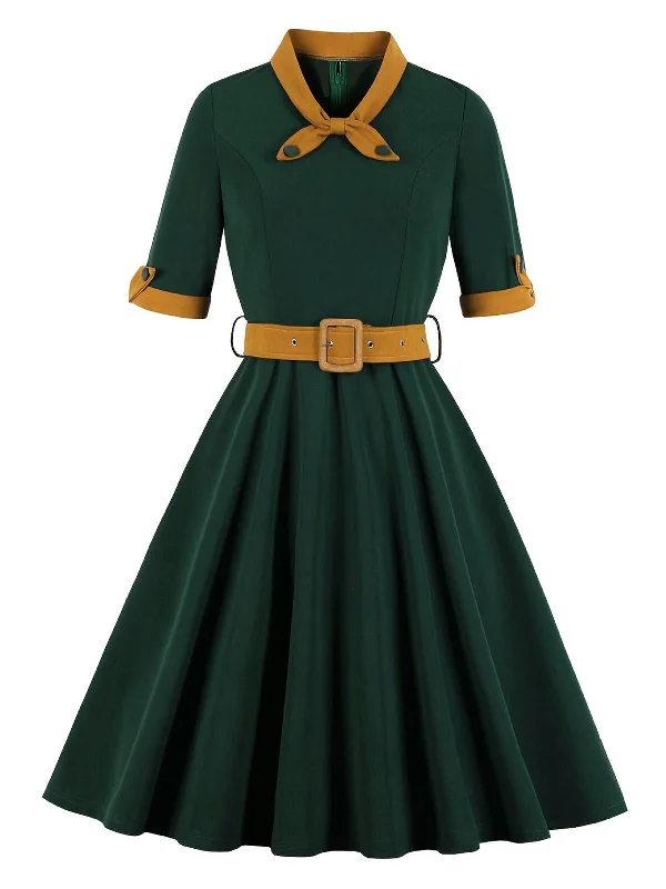 Long - Sleeve Women Dress in Velvet for a Luxurious Winter Look Long - Sleeve Women Dress in Velvet for a Luxurious Winter Look Green 1950s Tie Neck Contrast Patchwork Dress Long - Sleeve Women Dress in Velvet for a Luxurious Winter Look Long - Sleeve Women Dress in Velvet for a Luxurious Winter Look Green 1950s Tie Neck Contrast Patchwork Dress