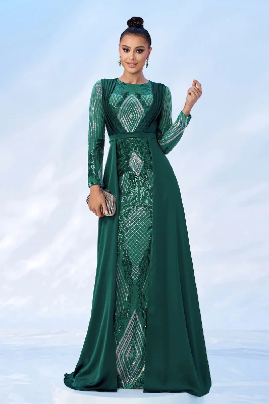 Empire Waist Women Dress to Accentuate the Bust and Conceal the Waist Empire Waist Women Dress to Accentuate the Bust and Conceal the Waist Green Sequins Printed Formal Dress with Long Sleeves Empire Waist Women Dress to Accentuate the Bust and Conceal the Waist Empire Waist Women Dress to Accentuate the Bust and Conceal the Waist Green Sequins Printed Formal Dress with Long Sleeves