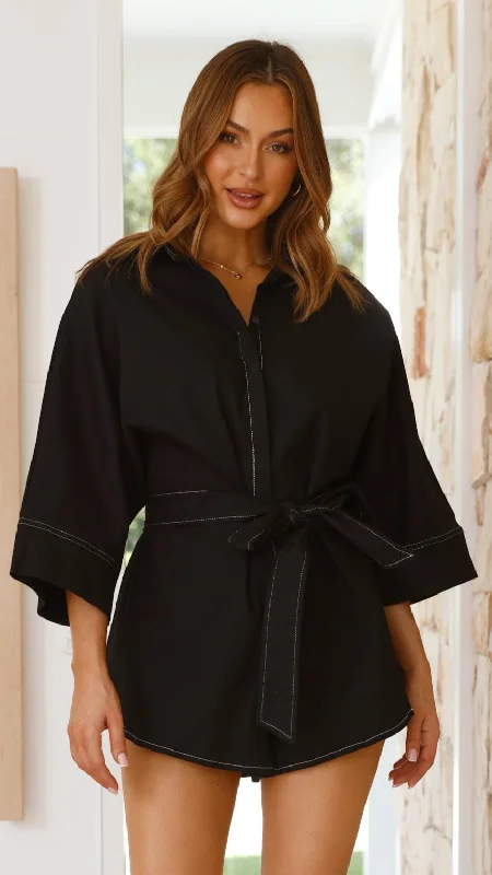 Wrap - Style Women Dress with Adjustable Fit for All Body Types Wrap - Style Women Dress with Adjustable Fit for All Body Types Jailie Playsuit - Black