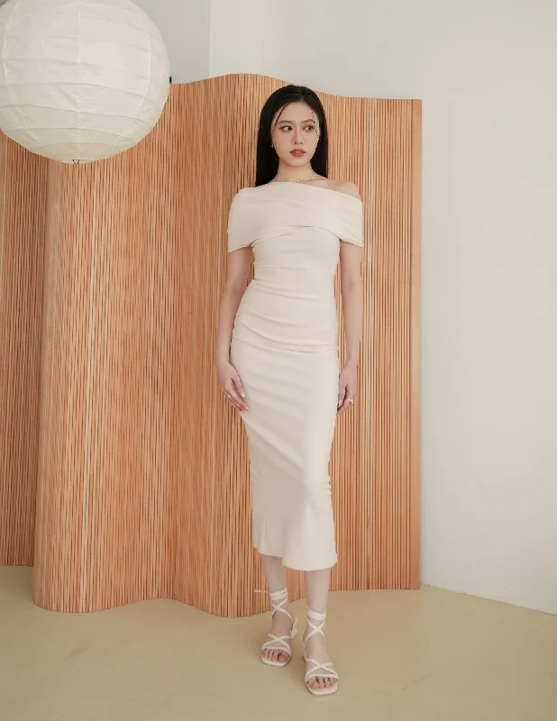 Empire Waist Women Dress to Accentuate the Bust and Conceal the Waist Empire Waist Women Dress to Accentuate the Bust and Conceal the Waist Janelle Asymmetrical Shoulder Dress in Beige Empire Waist Women Dress to Accentuate the Bust and Conceal the Waist Empire Waist Women Dress to Accentuate the Bust and Conceal the Waist Janelle Asymmetrical Shoulder Dress in Beige