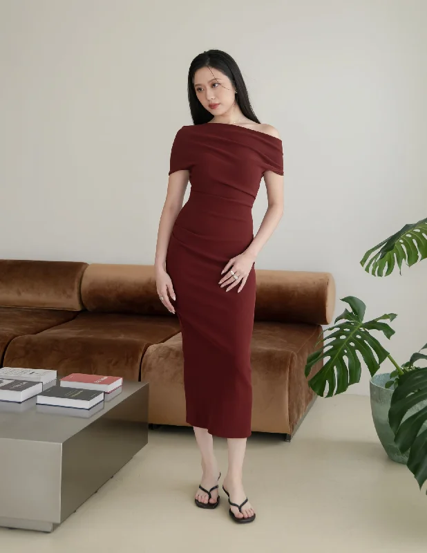 Lace - Embellished Women Dress for an Elegant and Sophisticated Appearance Lace - Embellished Women Dress for an Elegant and Sophisticated Appearance Janelle Asymmetrical Shoulder Dress in Burgundy Lace - Embellished Women Dress for an Elegant and Sophisticated Appearance Lace - Embellished Women Dress for an Elegant and Sophisticated Appearance Janelle Asymmetrical Shoulder Dress in Burgundy