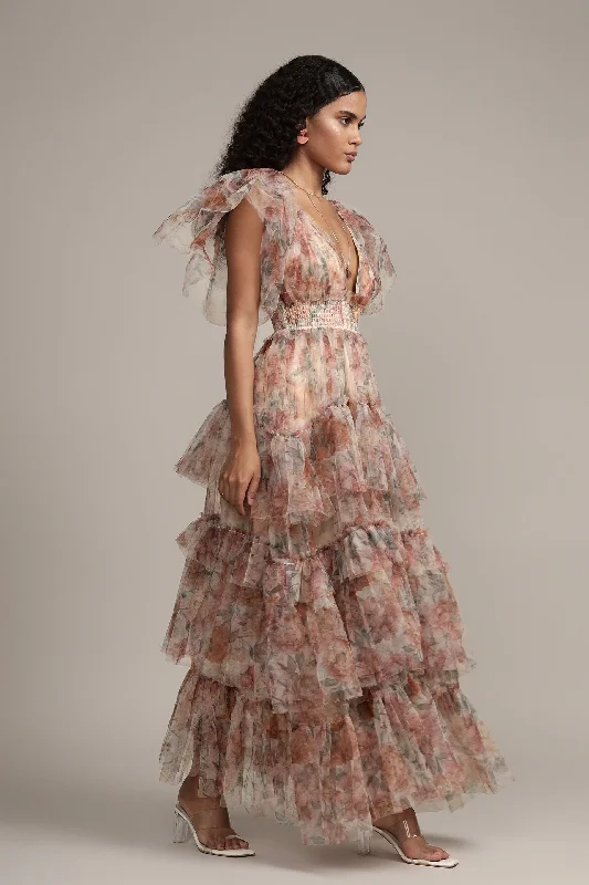 Strapless Women Dress with a Built - in Bra for Comfort and Support Strapless Women Dress with a Built - in Bra for Comfort and Support Jasmine Maxi Dress in Brown Floral Print
