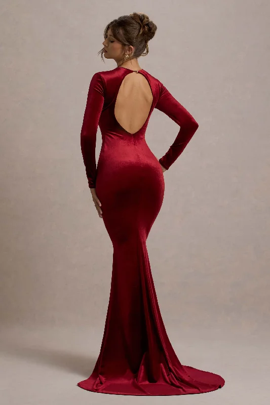 Wrap - Style Women Dress with Adjustable Fit for All Body Types Wrap - Style Women Dress with Adjustable Fit for All Body Types Keaton | Berry Velvet Long-Sleeve Open-Back Maxi Dress Wrap - Style Women Dress with Adjustable Fit for All Body Types Wrap - Style Women Dress with Adjustable Fit for All Body Types Keaton | Berry Velvet Long-Sleeve Open-Back Maxi Dress