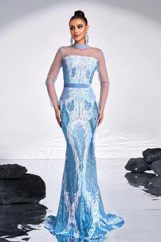 Off - the - Shoulder Women Dress for a Romantic and Feminine Look Off - the - Shoulder Women Dress for a Romantic and Feminine Look Ligth Blue Mermaid Printed Illusion Sleeves Prom Dress Off - the - Shoulder Women Dress for a Romantic and Feminine Look Off - the - Shoulder Women Dress for a Romantic and Feminine Look Ligth Blue Mermaid Printed Illusion Sleeves Prom Dress