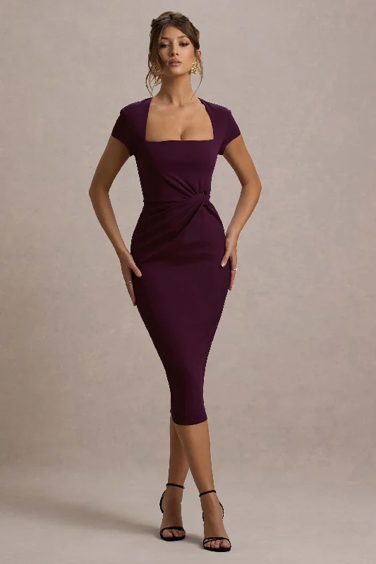 Mermaid - Style Women Dress with a Fitted Silhouette for Special Occasions Mermaid - Style Women Dress with a Fitted Silhouette for Special Occasions Lorenzie | Plum Square-Neck Short-Sleeve Twist Midi Dress