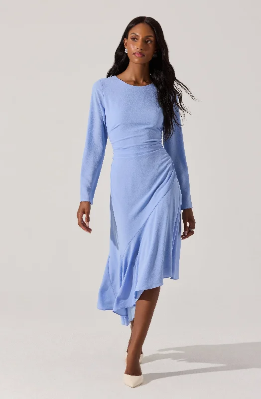 Empire Waist Women Dress to Accentuate the Bust and Conceal the Waist Empire Waist Women Dress to Accentuate the Bust and Conceal the Waist Long Sleeve Asymmetrical Hem Dress