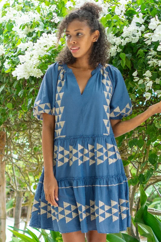 Empire Waist Women Dress to Accentuate the Bust and Conceal the Waist Empire Waist Women Dress to Accentuate the Bust and Conceal the Waist Lyra Embroidered Puff Sleeve Dress | Indigo/Gold Empire Waist Women Dress to Accentuate the Bust and Conceal the Waist Empire Waist Women Dress to Accentuate the Bust and Conceal the Waist Lyra Embroidered Puff Sleeve Dress | Indigo/Gold