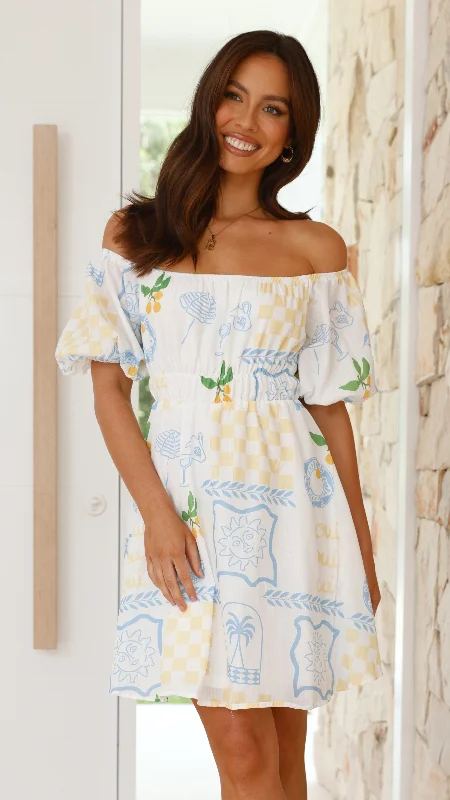 Strapless Women Dress with a Built - in Bra for Comfort and Support Strapless Women Dress with a Built - in Bra for Comfort and Support Marel Mini Dress - Blue / Yellow Holiday Print Strapless Women Dress with a Built - in Bra for Comfort and Support Strapless Women Dress with a Built - in Bra for Comfort and Support Marel Mini Dress - Blue / Yellow Holiday Print