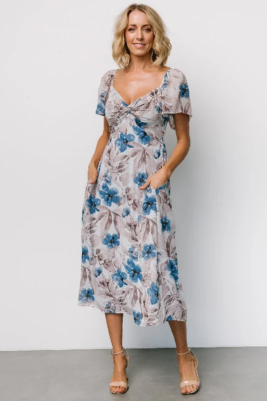 Empire Waist Women Dress to Accentuate the Bust and Conceal the Waist Empire Waist Women Dress to Accentuate the Bust and Conceal the Waist Melinda Midi Dress | Blue Floral