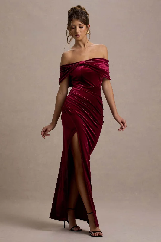 Mermaid - Style Women Dress with a Fitted Silhouette for Special Occasions Mermaid - Style Women Dress with a Fitted Silhouette for Special Occasions Merelyn | Berry Velvet Bow Bardot Split Maxi Dress Mermaid - Style Women Dress with a Fitted Silhouette for Special Occasions Mermaid - Style Women Dress with a Fitted Silhouette for Special Occasions Merelyn | Berry Velvet Bow Bardot Split Maxi Dress