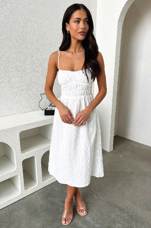 Halter Neck Women Dress to Show Off the Shoulders and Neckline Halter Neck Women Dress to Show Off the Shoulders and Neckline Mik Midi Dress - White Halter Neck Women Dress to Show Off the Shoulders and Neckline Halter Neck Women Dress to Show Off the Shoulders and Neckline Mik Midi Dress - White
