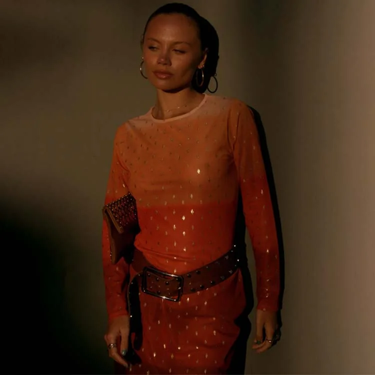 Backless Women Dress for a Sexy and Alluring Look at Evening Events Backless Women Dress for a Sexy and Alluring Look at Evening Events Orange Sunset Mesh Dress Petite