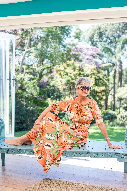 Plus Size Women Dress with a Flattering A - Line Cut for Comfort and Style Plus Size Women Dress with a Flattering A - Line Cut for Comfort and Style Princess Dress- Orange