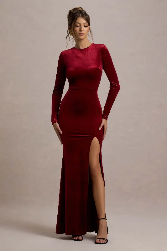 Off - the - Shoulder Women Dress for a Romantic and Feminine Look Off - the - Shoulder Women Dress for a Romantic and Feminine Look Rayla | Berry Velvet Maxi Dress With Split Off - the - Shoulder Women Dress for a Romantic and Feminine Look Off - the - Shoulder Women Dress for a Romantic and Feminine Look Rayla | Berry Velvet Maxi Dress With Split